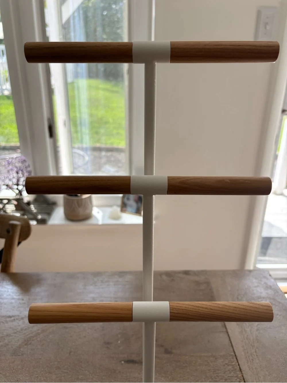 Three-Tier Jewelry Stand in White and Natural Wood
